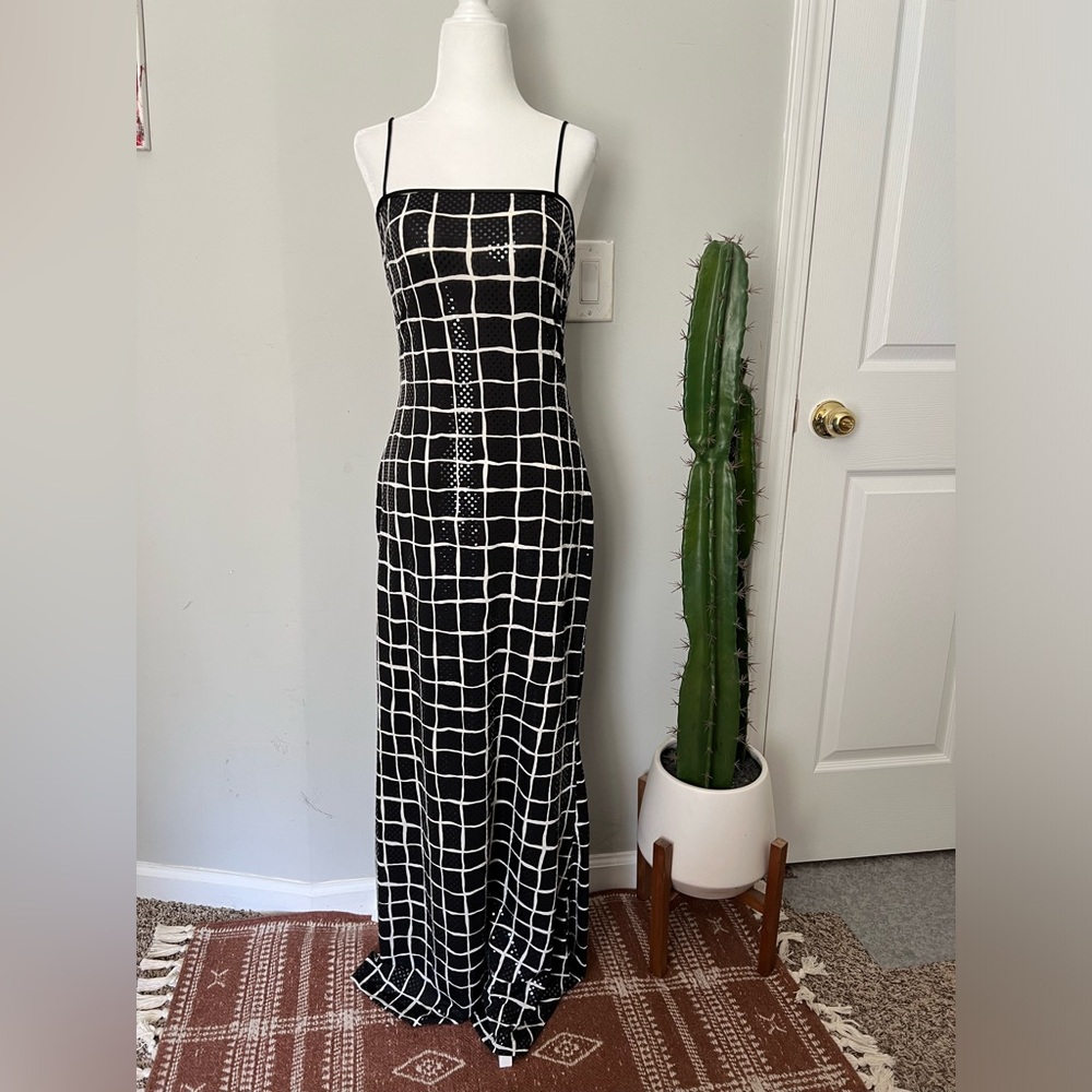Jessica McClintok Vintage Sequin Grid Maxi Dress